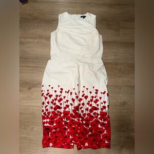 Brooks Brothers White Midi Dress with Red Floral Border